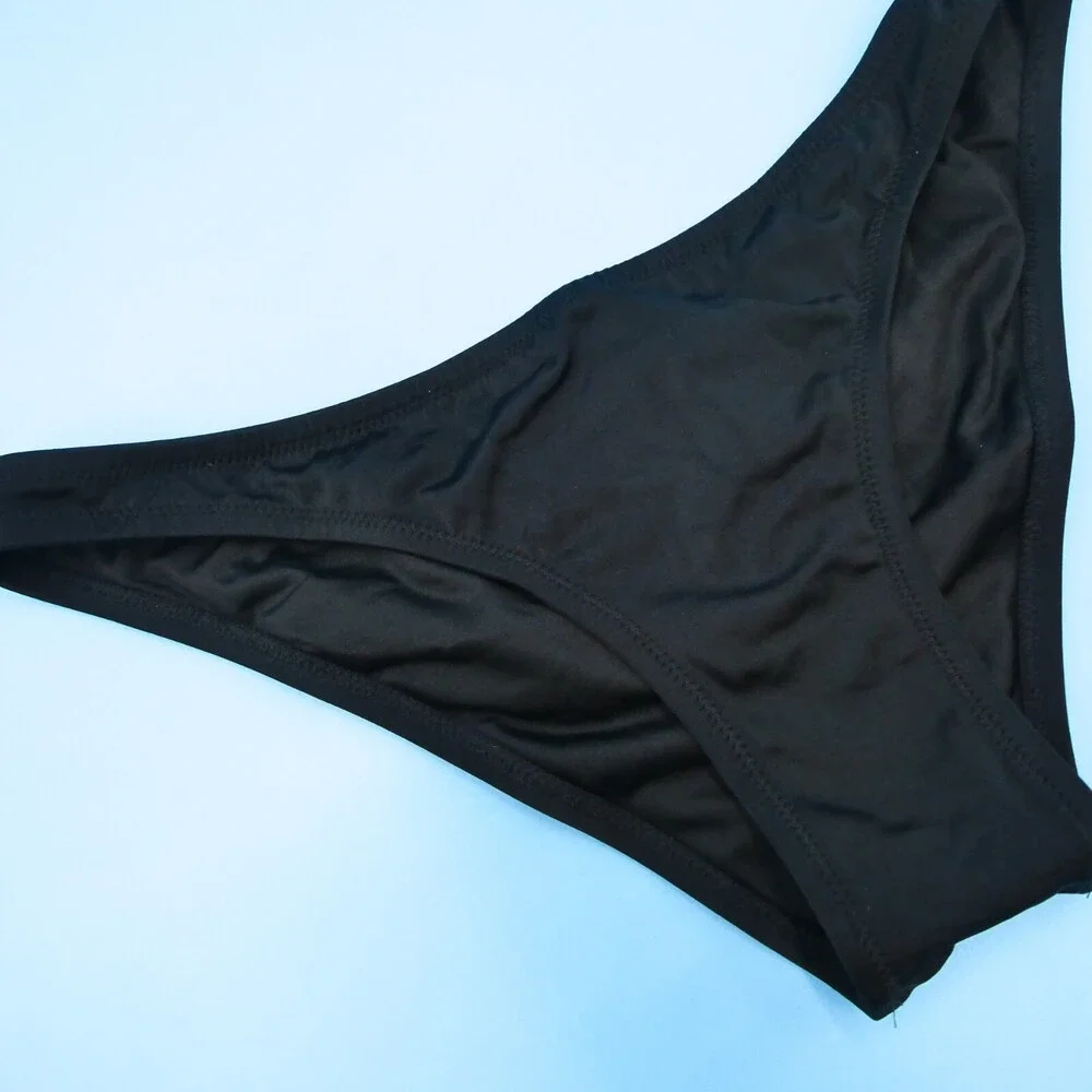 Victorias Secret Large Bikini Bottom Black Thong Deep Cut‎ VS Swimuit Retro New